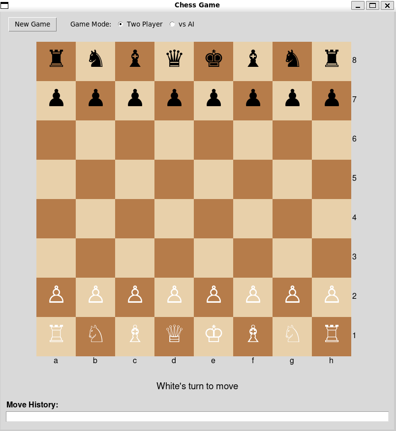 Chess game interface with AI opponent