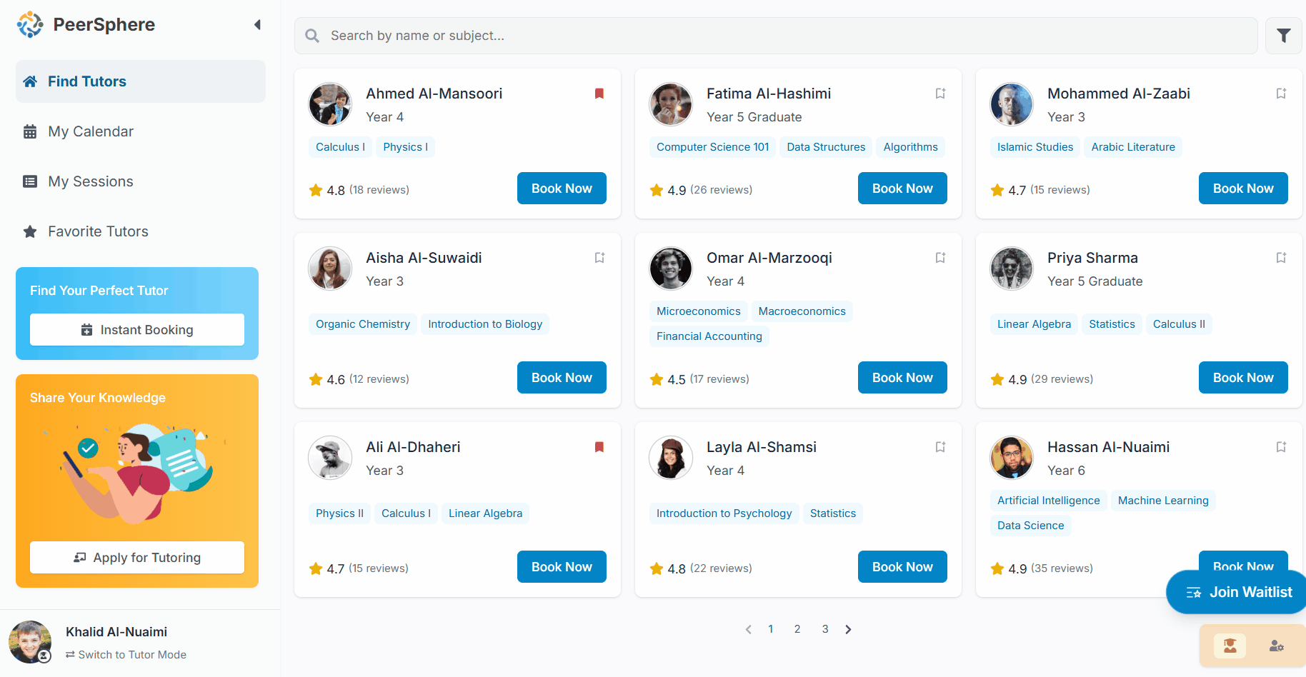 PeerSphere tutoring platform